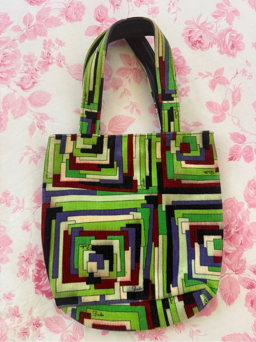 Colorblock Gehry inspired/ Pucci inspired Tote Bag in Green